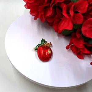 Teachers Brooch Cute Vintage Red Apple Brooch